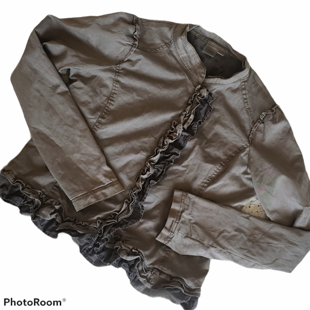 Oxmo Army Green Olive Drab Ruffle Jacket sz XL L